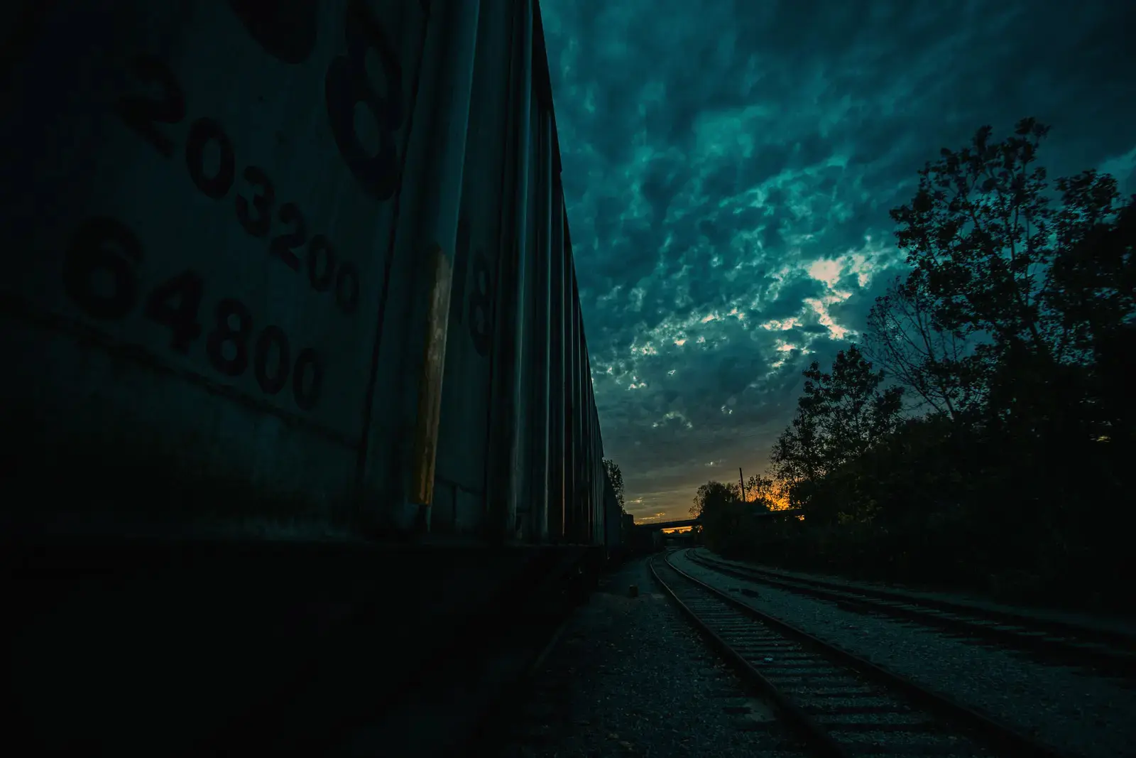 Train cars at dusk in Cleveland