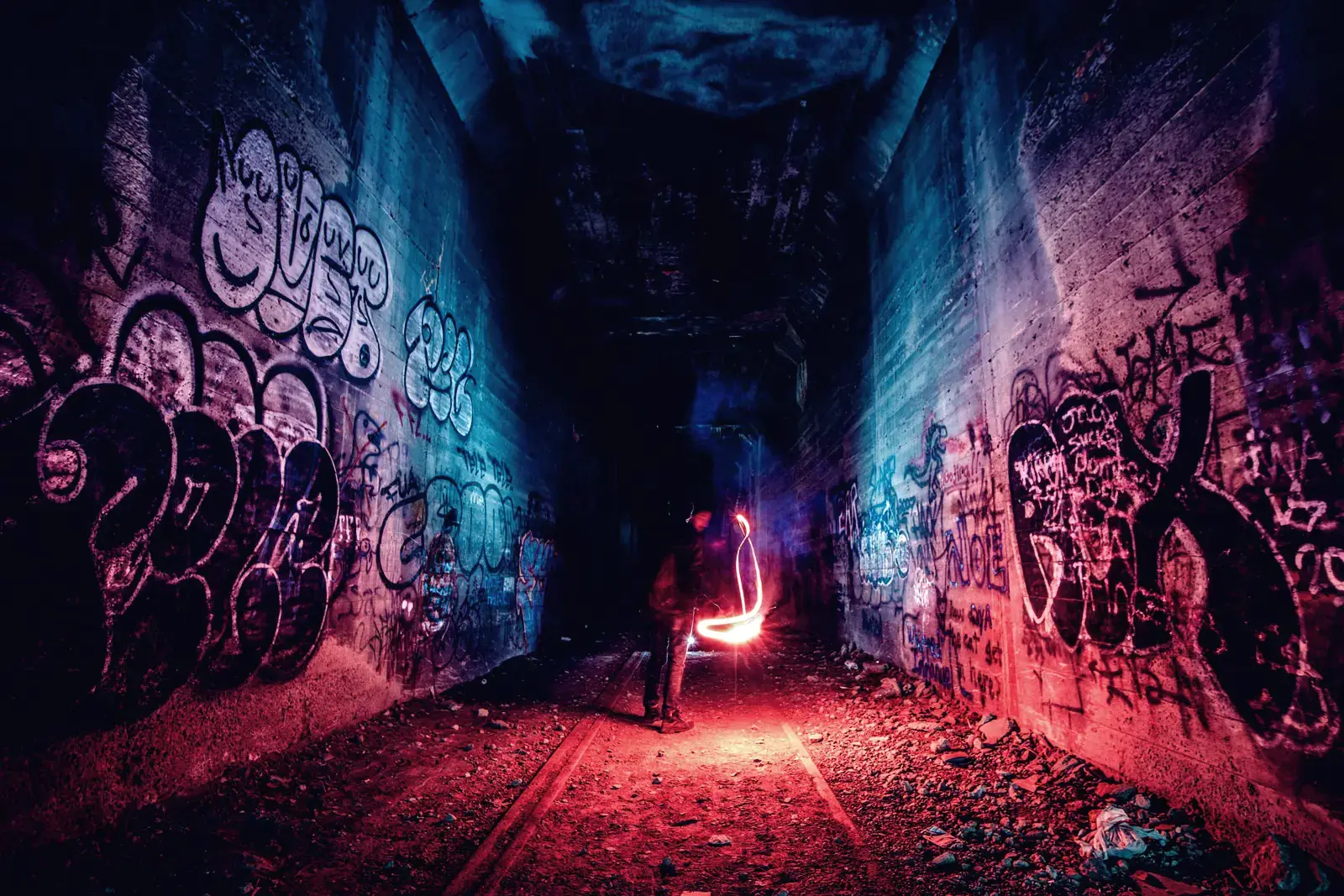 Lighting up the abandoned subway tunnels in Rochester, NY with a road flare