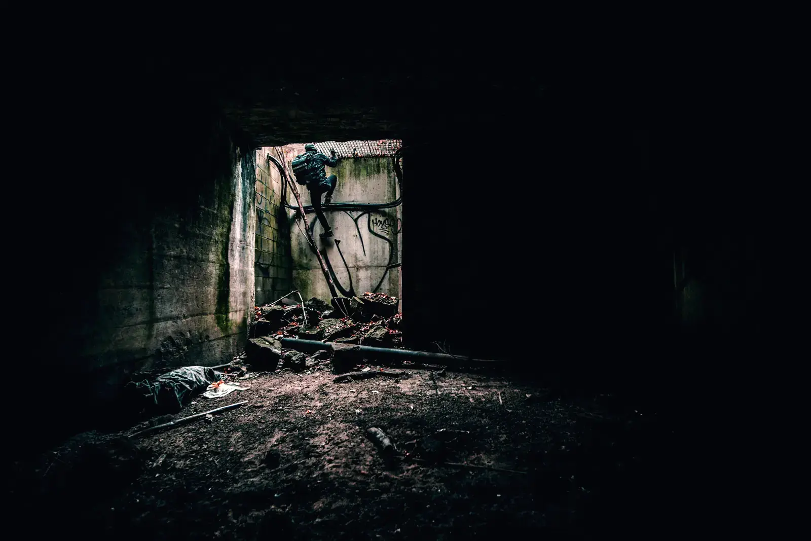 Jason climbing out of a tunnel on the East side of Cleveland