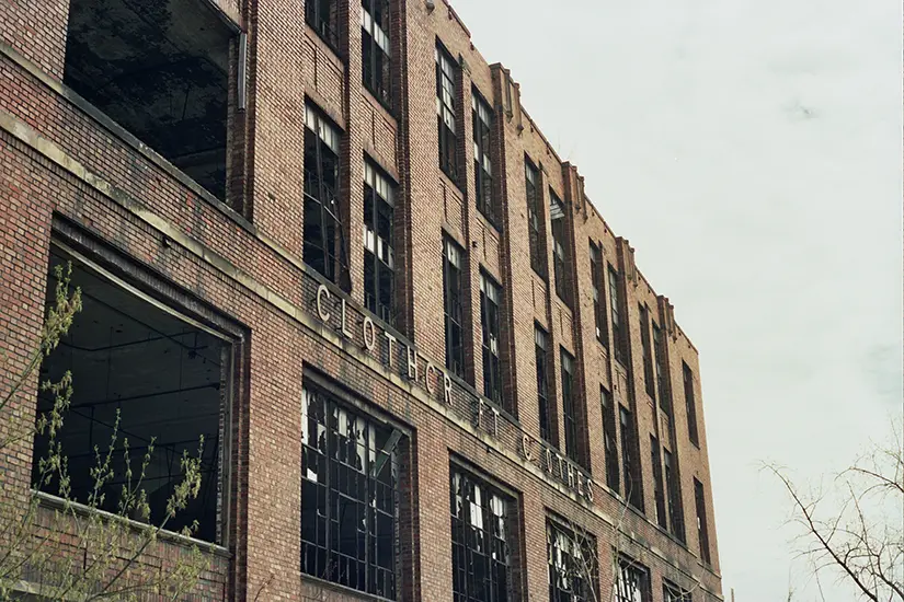 35mm photo of the abandoned Cloth Craft Clothes factory in Cleveland