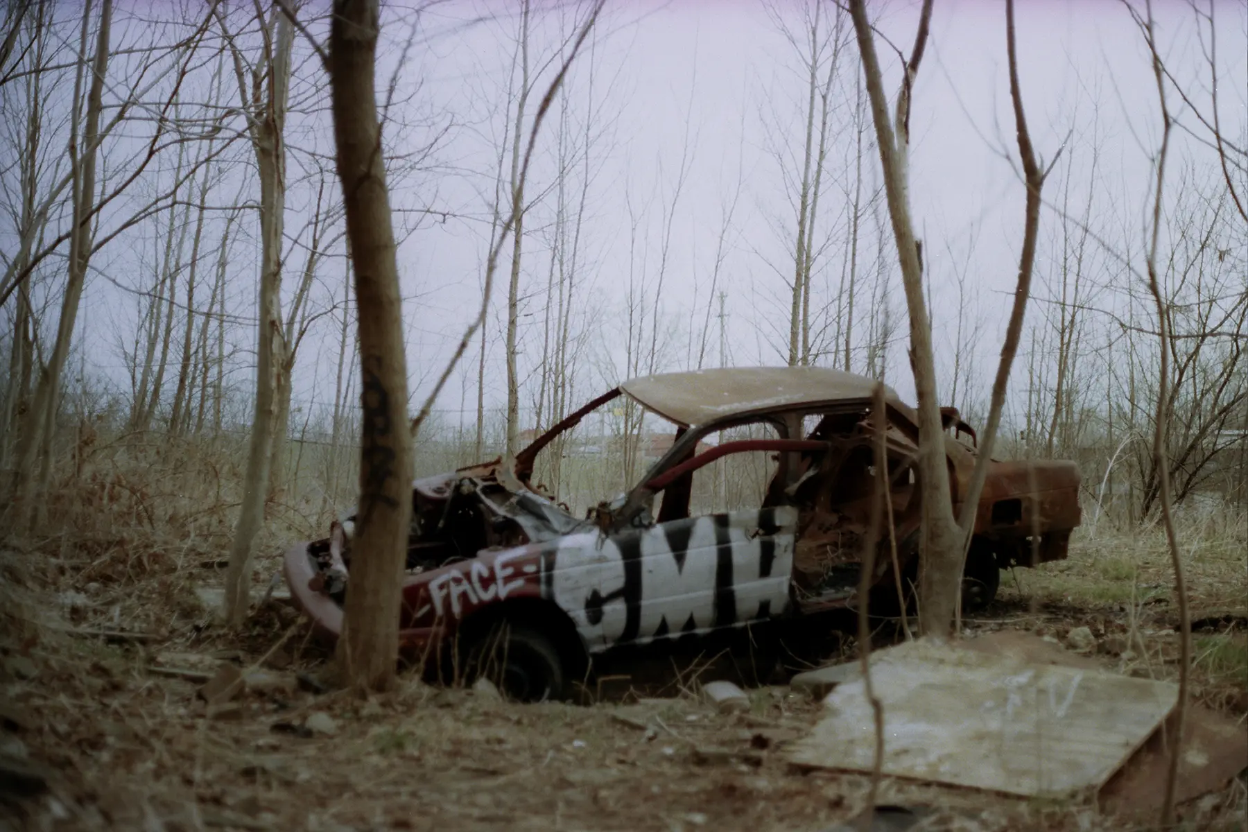 Graffiti covered abandoned car in Cleveland